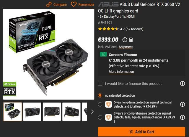 NVIDIA GeForce RTX 3060 12GB显卡重返欧美零售渠道定价与2021年初持平