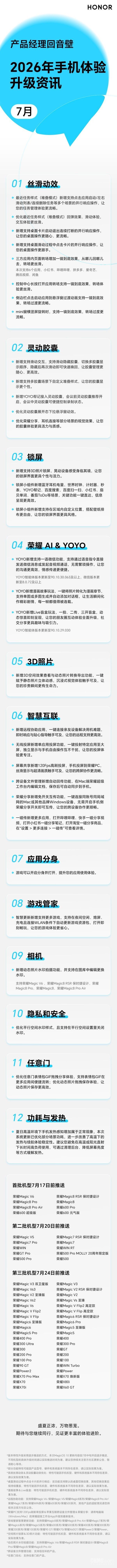 荣耀7月6日对外公布MagicOS 7月版本升级预告 第2张 荣耀7月6日对外公布MagicOS 7月版本升级预告 第2张