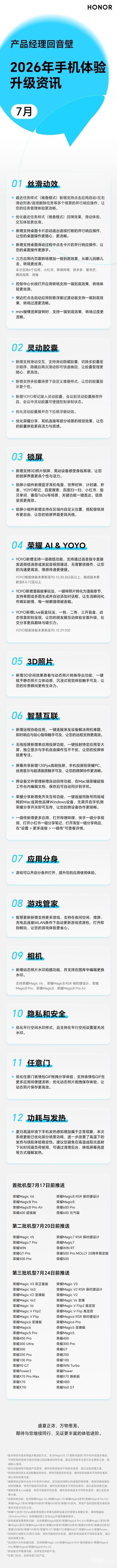 荣耀公布 MagicOS 7月版本升级计划 第2张 荣耀公布 MagicOS 7月版本升级计划 第2张
