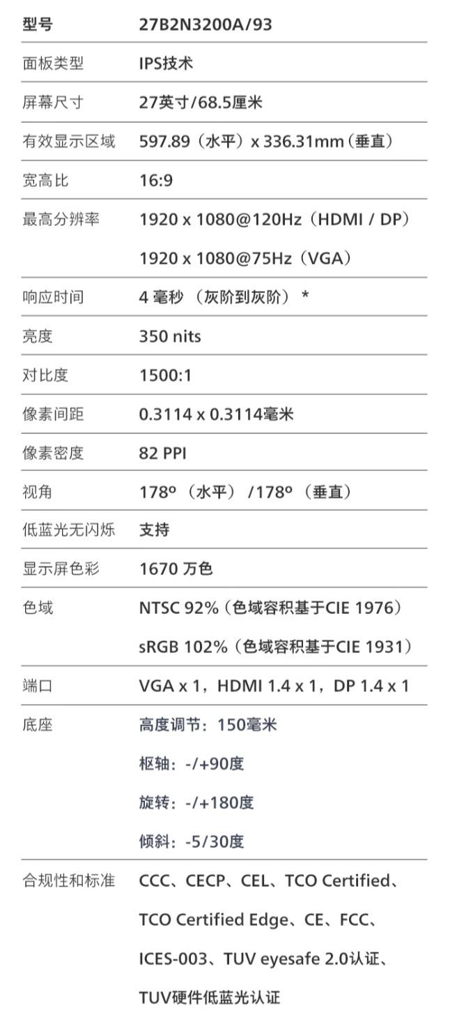 飞利浦27英寸显示器27B2N3200上架京东 定价999元首发价838元  第4张