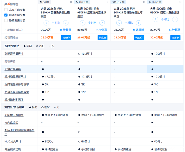 比亚迪2026款唐EV旗舰型上市 指导价28.99万元  第10张